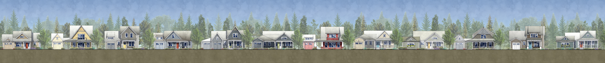 Streetscape elevation drawing of cottages
