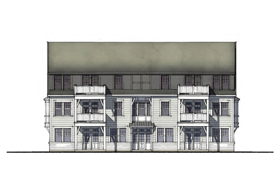 Front elevation drawing of eight-unit multifamily