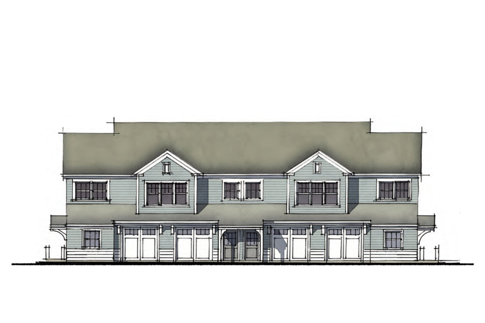Front elevation drawing of four-unit multifamily