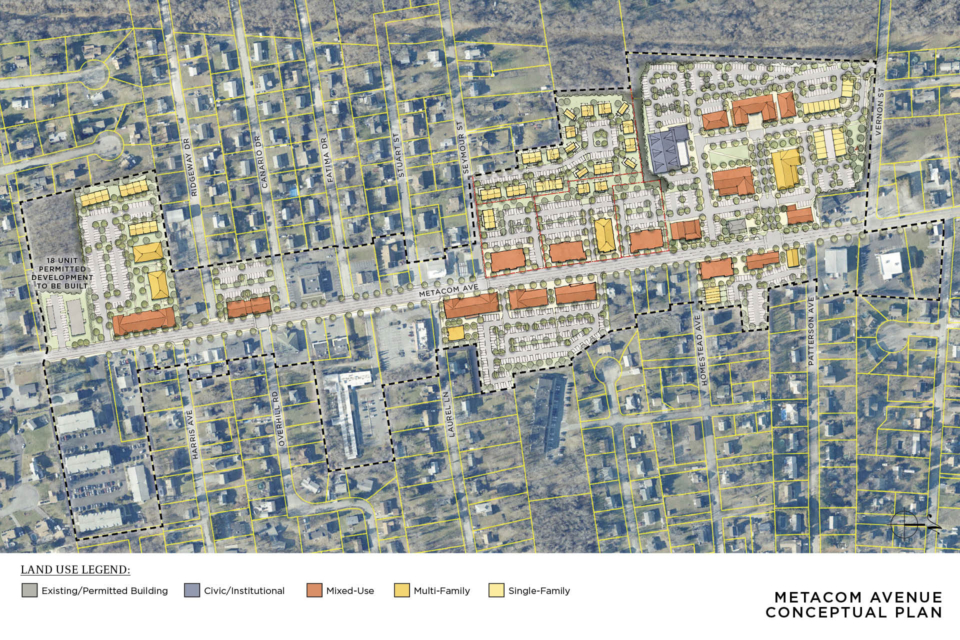 Conceptual plan with potential land uses for Metacom Avenue