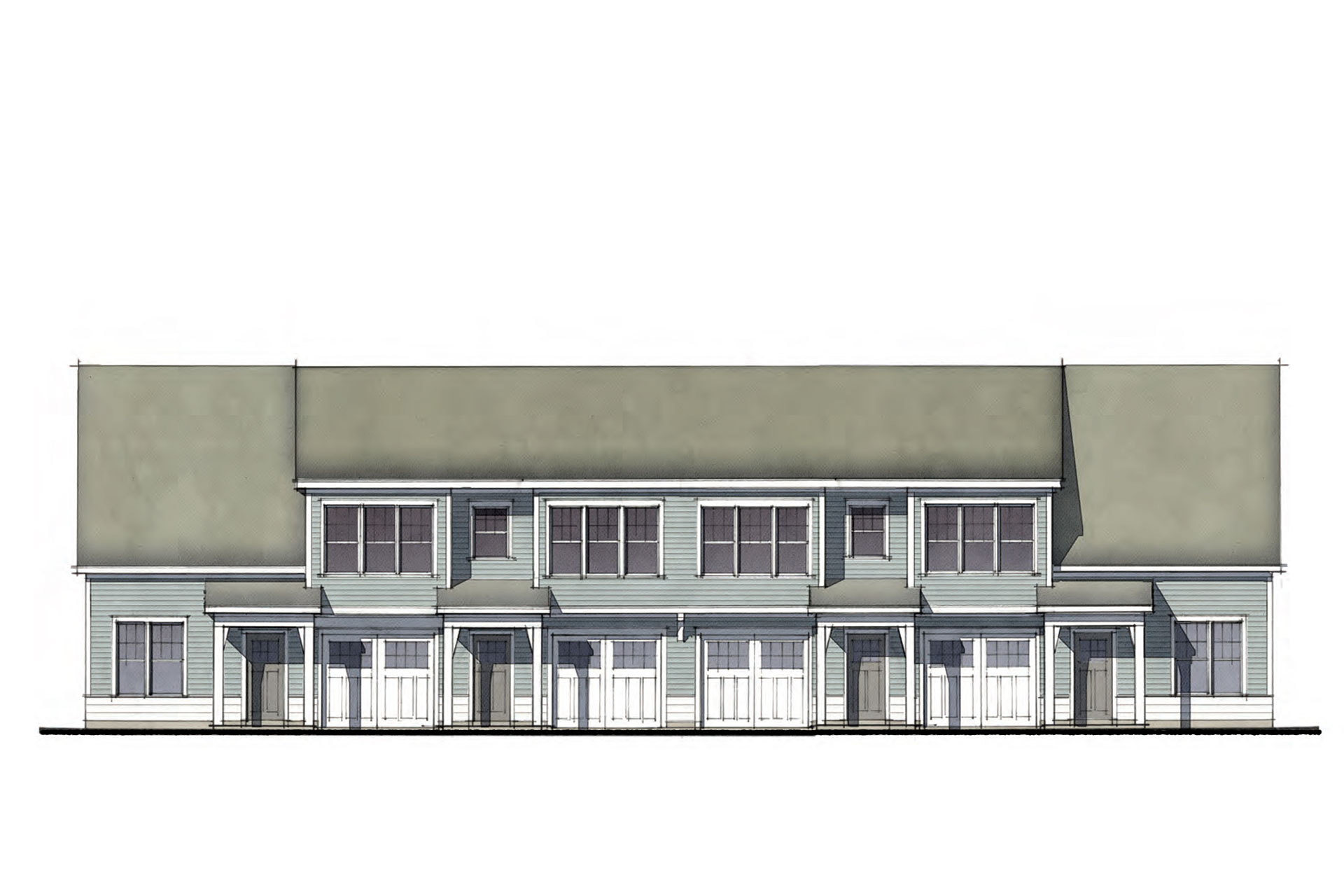 Front elevation drawing of townhouses