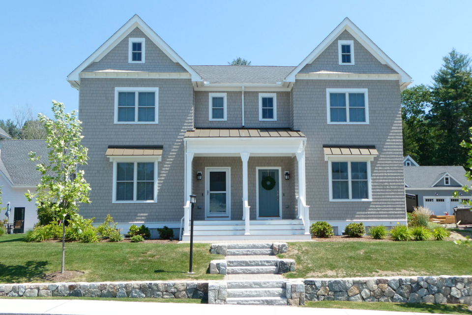 Townhouses overlook the common