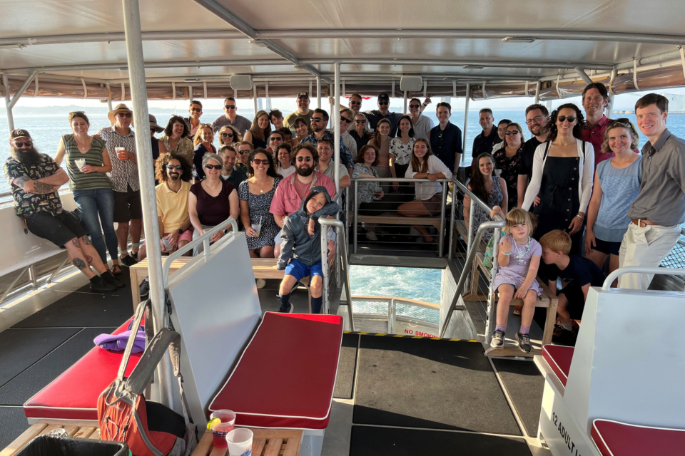 Group photo during cruise party